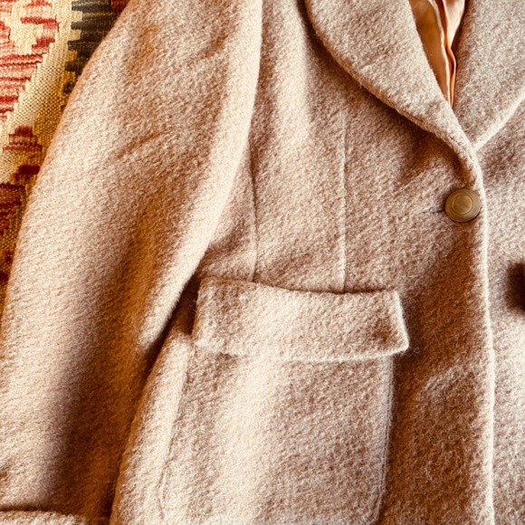 Vintage Wool-Mohair-Alpaga Winter Jacket Camel Tan Brown Oversize Cozy Blazer - Picture 5 of 8